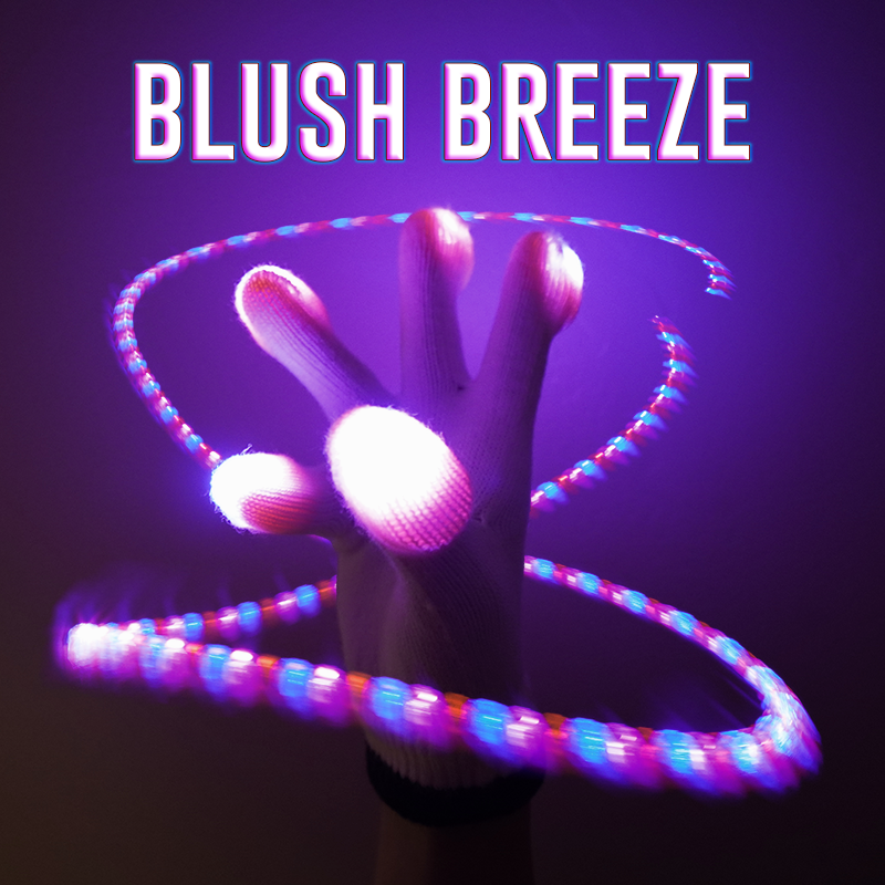 Blush Breeze LED Glove Set featuring distinct lights in pink, azure, and red, perfect for rave and festival performances and light shows.